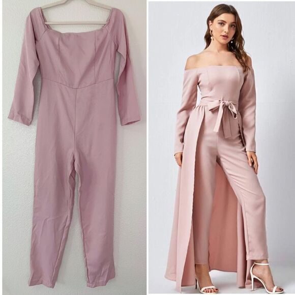 Shein Baby Pink Off Shoulder Jumpsuit, Sz Small - Picture 1 of 9